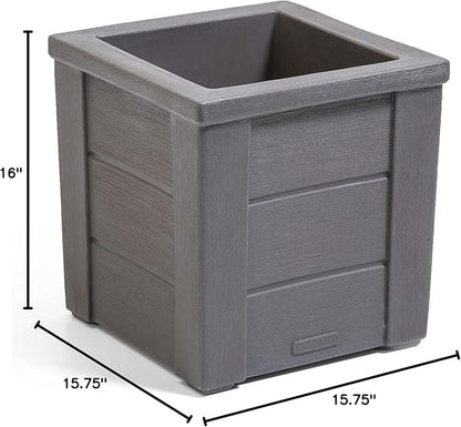 Step2 Lakewood Square Planter, Large Planters for Outdoor Plants, Gardening and Flower Pot for Patio or Porch, Efficient Drainage, Durable Plastic, Dark Cedar, 1-Pack