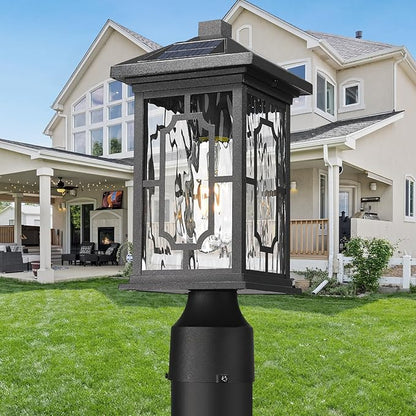 Solar Outdoor Post Light,Dusk to Dawn Aluminum Lamp Posts with Remmote,Waterproof Exterior Pillar Lantern with Water Ripple Glass for Pathway Garden Patio Gargae, 2700K LED Bulb Included