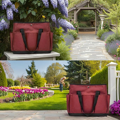Tool Bag Garden Tote Large Organizer Bag Carrier Gardening Storage Tote with Interior Exterior Side Pockets Handles Strap for Garden Plant Tool Set Store Content Bag