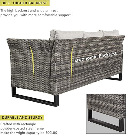 HUMMUH 9 Piece Patio Furniture PE Wicker 6-Seater Outdoor Sectional Sofa Patio Swivel Chairs,Outdoor Chairs with Ottomans Side Table for Porch,Garden,Backyard,Deck