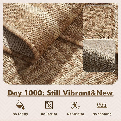MontVoo-Outdoor Rug-Patio Rug 8x10 Polypropylene Indoor Outdoor Rug Outdoor Carpet for Patio Deck Balcony Porch, Textured Weave, Durable for High Traffic, Fade-Resistant, Boho Farmhouse Neutral Brown