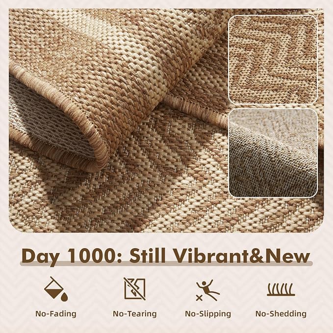 MontVoo-Outdoor Rug-Patio Rug 6x9 Polypropylene Indoor Outdoor Rugs Outdoor Carpet for Patio Deck Balcony Porch, Textured Weave, Durable for High Traffic, Fade-Resistant, Boho Farmhouse Neutral Brown