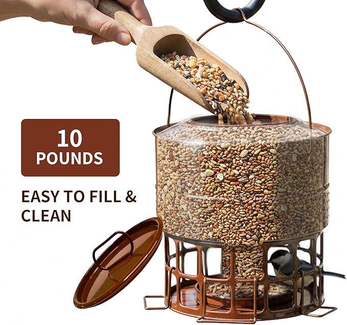 Solution4Patio Bird Feeder, 10LB Powder Coated Metal Wild Birdfeeder with 32 Feeding Stations & Triple Perches, Rust-Proof Hanging Design for Cardinals, Finches and Outdoor Garden Use (Glazed Red)