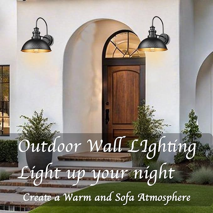 Casia Outdoor Farmhouse Barn Lights, Rustic Outdoor Wall Sconce, Exterior Wall Lights, Front Door Mounted Lighting Fixture,Vintage Outside Lighting for Porch,Patio,Garage (Black, 4 Pack)