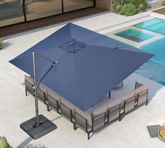 PURPLE LEAF 10' X 13' Rectangle Cantilever Umbrella with Base Outdoor Large Aluminum Patio Umbrella with 3-Year Fade Resistance Recycled Fabric and 360-degree Rotation for Deck Pool Garden,Ocean Slate