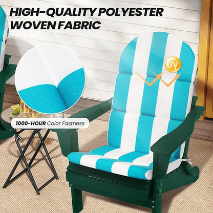 Crestlive 50x19.6 Inch Adirondack Chair Cushion Set of 2, Water Repellent, Fade Resistant, High Back Outdoor Rocking Chair Cushion for Patio, Blue Stripe