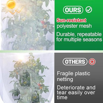 6 Pack Garden Bird Netting for Plants - 3 Size Sun Resistant Blueberry Tomato Protecting Netting with Drawstring, Fine Mesh Fruits Tree Protection Barrier for Block Squirrels Deer