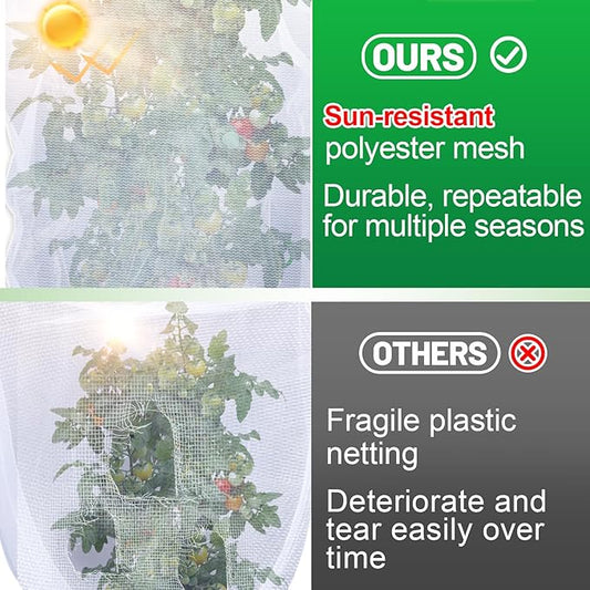 6 Pack Garden Bird Netting for Plants - 3 Size Sun Resistant Blueberry Tomato Protecting Netting with Drawstring, Fine Mesh Fruits Tree Protection Barrier for Block Squirrels Deer
