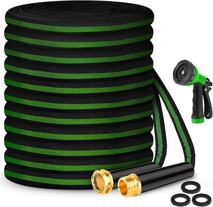 Garden Hose 100ft, Non-Expanding Water Hose, 8 Function Nozzle, Flexible Ultra-Light, Anti-Kink, Wear-Resistant, Portable, Easy Storage, Hose with 3/4 for Outdoor, Garden, Yard and Lawn, Black Green