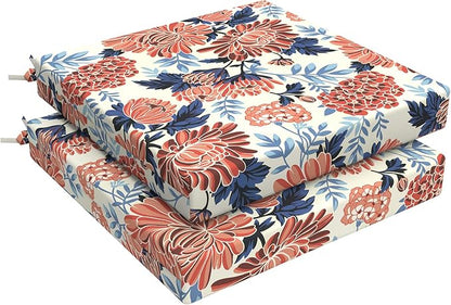 LVTXIII Outdoor Chair Cushions, Water Repellent Patio Furniture Cushions Outdoor Chair Pads with Ties for Dining Chairs and Garden Furniture, 22"x22"x3" Set of 2, Red Chrysanthemum