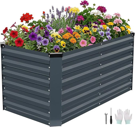 Galvanized Raised Garden Bed 6x3x2ft, Raised Beds for Gardening, Reinforced Support Bars & Safety Edges for Vegetables, Flowers, Herbs, Gray (Grey, 4x2x2FT)