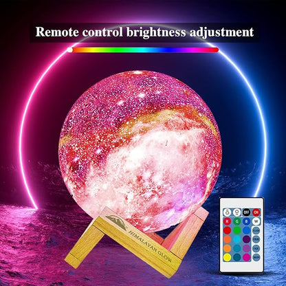 Himalayan Glow Galaxy Lamp, 5.9 inch Moon Night Lamp with 16 Colors with Classic Wood Stand & Remote/Touch Control Moon Night Light and USB Rechargeable