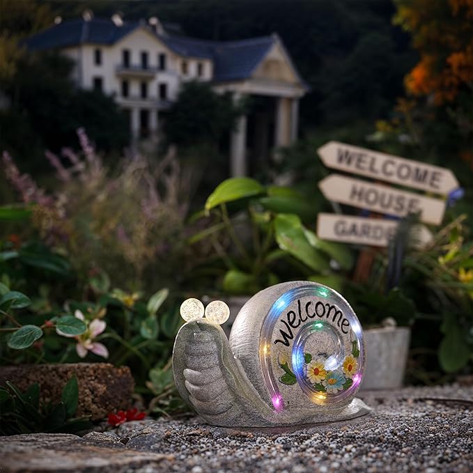 Outdoor Snail Garden Statues with Solar Lights, Snail Figurine Garden Decor for Outside, Yard Decorations Outdoor for Patio Porch Lawn Backyard Decor, Gardening Birthday Gifts for Women Mom Grandma