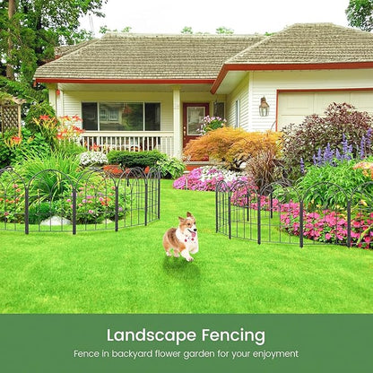 Youpehom Decorative Garden Fence, Large 10 Panels, 31.9 in H x 24.1 ft L No Dig Metal Border Fencing with Stakes, Animal Barrier for Dogs Rabbits, Flower Beds Yard, Black