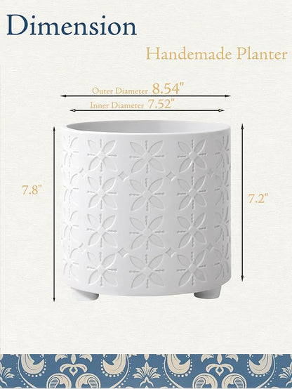 8 Inch Planter, Plant Pots with Drainage Hole, Modern Cylinder Flowerpot - Indoor & Outdoor Plants for Home & Office,White