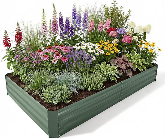 Aoodor 8 x 4 x 1 ft Outdoor Raised Garden Bed, Reinforced Galvanized Steel Planter Box for Vegetables, Herbs, and Flowers