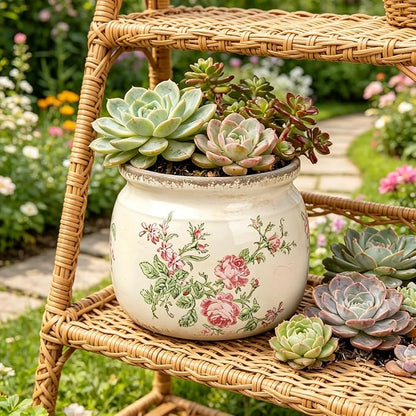 Flower Pots Planters for Indoor Plants Ceramic Plant Pots with Drainage 6.1 Inch Vintage Ceramic Pots for Plants Outdoor Home Garden Decor, Vintage Pink Rose