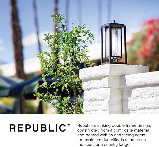 Hinkley Republic Medium Pier Mount Outdoor Lantern 12V - Coastal Elements, Estate Series, 1-Light, Clear Seedy Glass, Composite Material, LV Bulb Included - Satin Nickel Finish