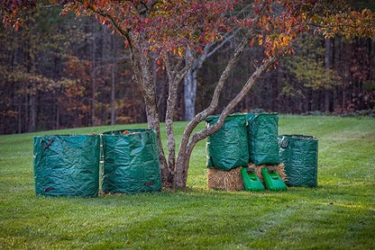 Gardzen 3-Pack 80 Gallon Yard Waste Bags, Reusable Heavy Duty Collapsible Garden Leaf Bags with Plastic Ring, Stand-Up Yard Waste Bin for Leaves, Lawn Debris & Grass Clippings