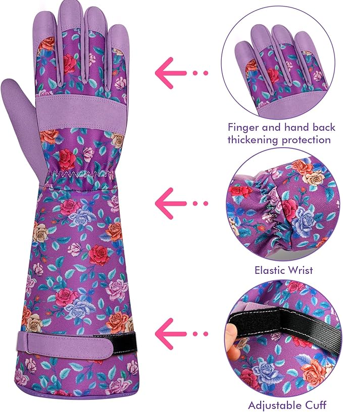 Long Gardening Gloves for Women Thorn Proof Leather Garden Gloves Breathable Working Gloves for Women Yard Outdoor