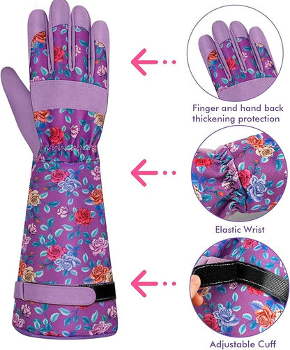 Long Gardening Gloves for Women Thorn Proof Leather Garden Gloves Breathable Working Gloves for Women Yard Outdoor