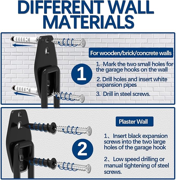 3-H Heavy Duty Garage Hooks with Extra Welding Spots, Utility Hooks for Hanging, Garage Organizer for Garden, Lawn, Yard Tools, Chairs, Ladders, WeedEater, Shovel(Black)