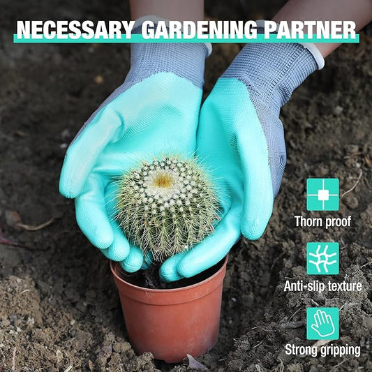 HAUSHOF Gardening Gloves for Women Ladies Thorn Proof 6-Pairs Work Gloves, Women's Breathable Garden Gloves Nitrile Coated with Texture for Yard Work, Pink & Green Large Size