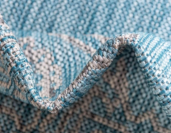 Unique Loom Outdoor Traditional Collection Area Rug - Antique (9' x 12' Rectangle, Light Aqua/ Gray)
