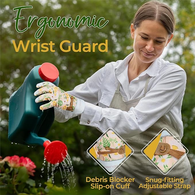 HANDLANDY Gardening Gloves for Women, Breathable Ladies Leather Garden Yard Gloves Best Gift for Gardeners
