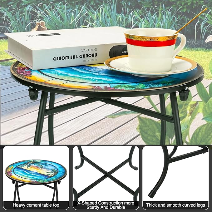 Patio Side Table, Weather Resistant Metal Side Table，Side Table for Patio Yard Porch Balcony Garden Bedside Plant Stand Indoor Outdoor ，Small Round Outdoor End Table