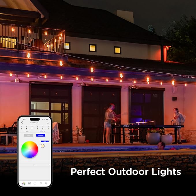 Enbrighten Vibe Vintagе Outdoor String Lights 2, 24ft, 12 RGBWIC Shatterрroof Acrylic Bulbs, Waterрroof, Patiо, Backyard, Gamеday, Holiday, Smart App, Works with Alеxa, Google Home, 86127