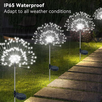 Slyuexu Solar Garden Lights Outdoor Waterproof, 2 Pack 120 LED Solar Firework Lights Decorative Garden Décor Outside for Flowerbed Pathway Party Christmas Decoration, White