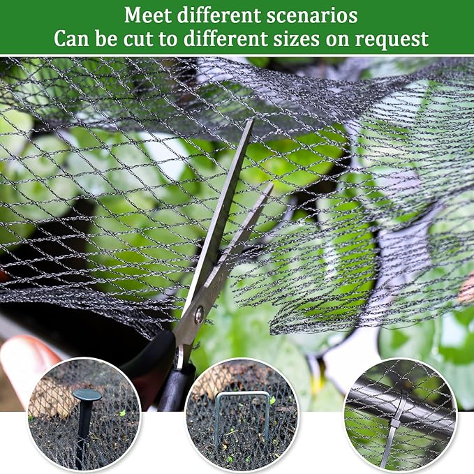 Bird Netting for Garden,8 X 65 Ft Reusable Protective Garden Netting Cover for Plants Fruit Trees Vegetables, 5/8in Mesh Heavy Duty Poultry Fence Animal Barrier with Ties and Staples