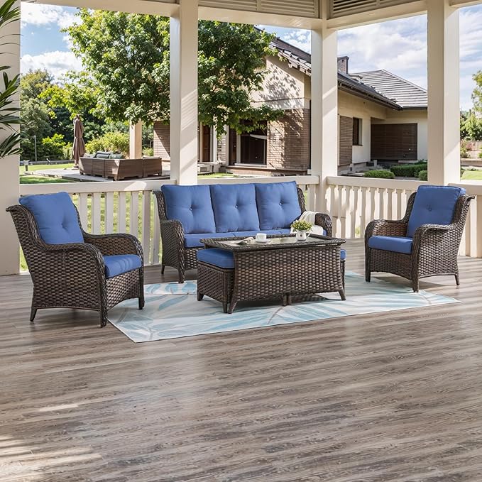 HUMMUH Outdoor Furniture 6 Pieces Patio Furniture Set Wicker Outdoor Sectional Sofa with 2 Patio Chairs,Ottomans,Coffee Table…