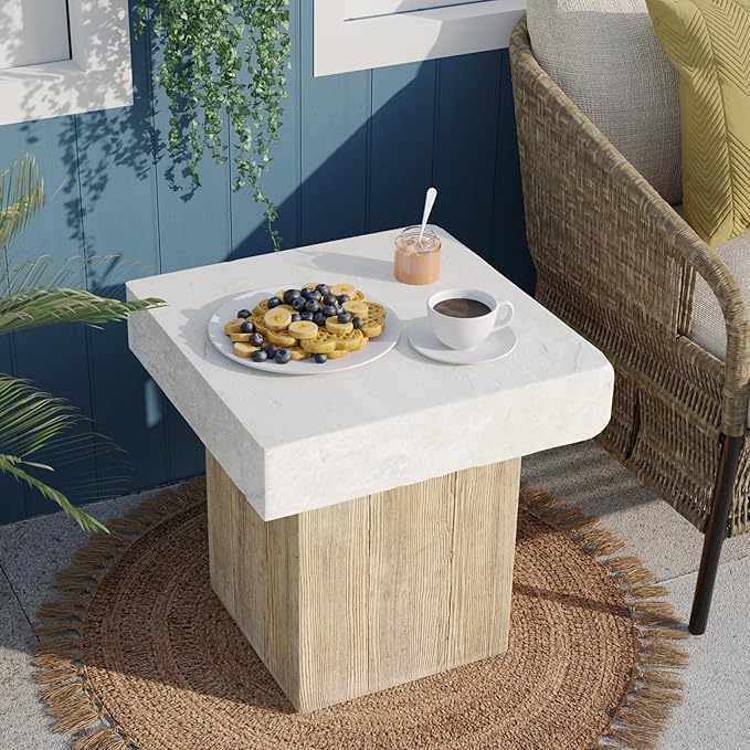 SUNBURY Outdoor Concrete Coffee Table, 20" W Patio Dining Table, Outdoor Table Square in Antique Beige Coffee Table for Patio, Garden, Backyard