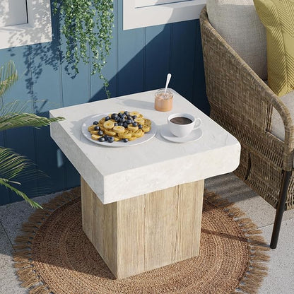 SUNBURY Outdoor Concrete Coffee Table, 20" W Patio Dining Table, Outdoor Table Square in Antique Beige Coffee Table for Patio, Garden, Backyard