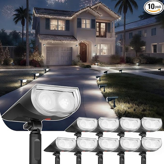Linkind Solar Lights Outdoor StarRayS, Bright Solar Spot Lights Outdoor, IP65 Waterproof Spotlights for Garden Yard Landscape Walkway Patio Tree (Daylight, 10 Pack)