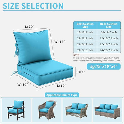 Premium Outdoor Seat Cushion Chair Cushions for Patio Furniture 19 L X 19 W X 4 H Waterproof & Fade Resistant Deep Seat and Backrest Cushion Set with Removable Covers for Chair, Sofa