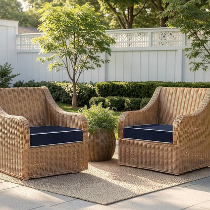 MIULEE Navy Outdoor Chair Cushions Set of 2, 22x22x3 Inch Waterproof Patio Seat Cushions for Outdoor Furniture Couch Sofa, 3 Year Color Fastness High Density Foam with Adjustable Ties