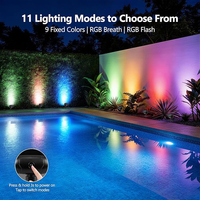 Brizled 4 Pack RGB Solar Spot Lights Outdoor, 360° Rotation 9 Colors & 11 Modes Color Changing Spotlights July 4th Outdoor Landscape Lights Solar Spot Landscaping Pathway Lighting for Path Garden Yard