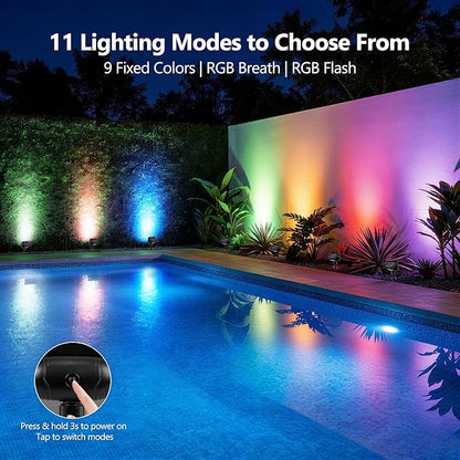 Brizled 4 Pack RGB Solar Spot Lights Outdoor, 360° Rotation 9 Colors & 11 Modes Color Changing Spotlights July 4th Outdoor Landscape Lights Solar Spot Landscaping Pathway Lighting for Path Garden Yard