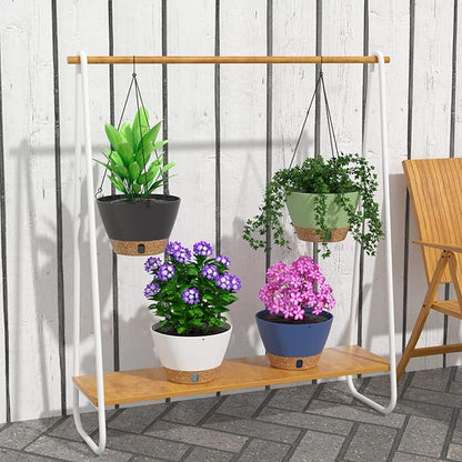 ZMTECH 2 Pack 8 Inch Hanging Planters for Indoor Plants, Modern Blue Hanging Planter with Visible Water Level Window & Removable Tray, Decorative Plant Hanger Indoor for Home Decor