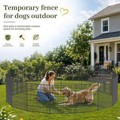 10 Panels No Dig Decorative Outdoor Garden Fence with Gate for Yard, 24 in(H) X 20 ft(L) Animal Barrier Fencing Rustproof Metal Wire Panel Border for Dog, Rabbits, and Patio Temporary Ground Stakes