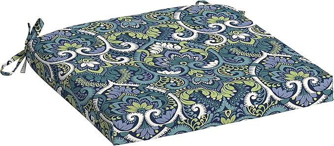 Arden Indoor/Outdoor Seat Or Rocking Chair Cushion, 19 x 18, Water Repellent, Rain Proof, Fade Resistant Cushion for Rocking Or Dining Chairs Sapphire Aurora Blue Damask