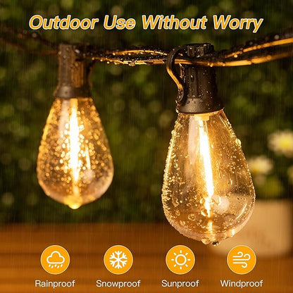 Ollny S11 50FT Outdoor String Lights with Remote, 3 Modes Dimmable Timers Waterproof Connectable Outside Lights, 24+2 LED Spare Bulbs Dusk to Dawn Hanging Light for Yard Balcony Camping Gazebo Garden