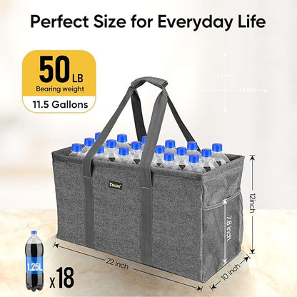 BALEINE Extra Large Utility Tote Bag with Wire Frame for Storage (Gray, 22''x12''x10'')