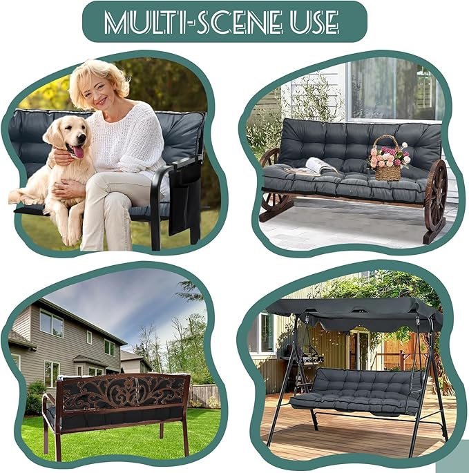 Replacement Cushions for Swing, Swing Cushions 3 Seater Replacement, Waterproof Thicken Washable Pad Cushion for Outdoor Indoor Furniture Swing Patio (Dark Gray, 40x70 inch)