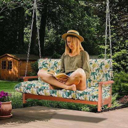 Swing Replacement Cushions with Backrest, 2 or 3 Seater Waterproof Non-Slip Overstuffed Swing Pad, Outdoor Bench Cushion for Porch Chair Swings Garden Furniture (Clover, 40 * 63 in)
