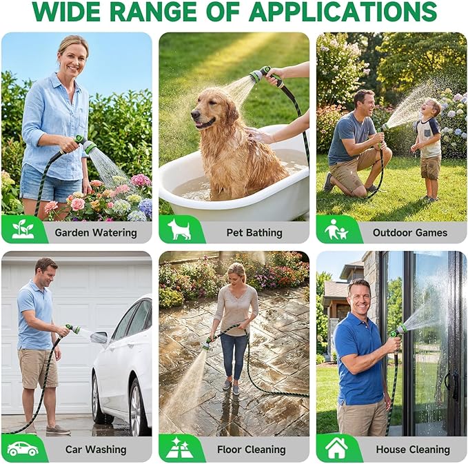 Garden Hose 50 ft Water Hose Flexible Non-Expandable Outdoor Heavy Duty Lightweight Leakproof Kink-free flex Watering Hose Pipe for 3/4 inch Fitting Yard Lawn Outside Car Wash