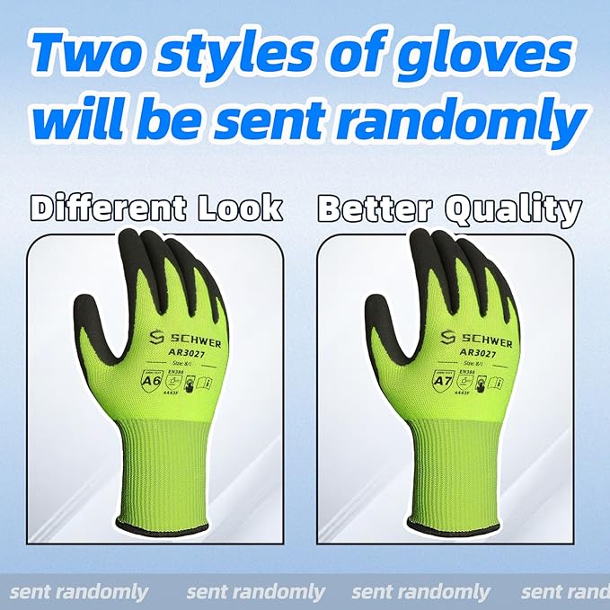 Schwer 12 Pairs Cut Resistant Gloves ANSI A6/A7 (Send Randomly) Cut Proof Work Glove CR3027, Working Gloves for Men and Women Used for Woodworking, Glass Cutting, Warehouse, Construction, XL